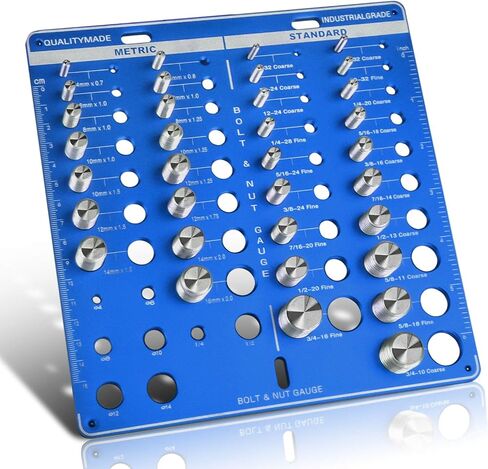 Thread Checker, Nut and Bolt Thread Checker, 42 Holes Thread Checker with 19 Standard and 15 Metric Nut and Bolt, 8 Drill Bit Gauge, Wall Mounted Bolt Size Finder with inch & cm Ruler in Kuwait