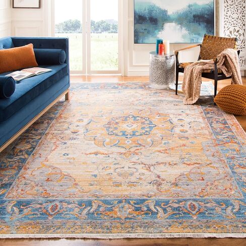SAFAVIEH Persian Collection Area Rug - 8' x 10', Saffron & Cream, Oriental Distressed Design, Non-Shedding & Easy Care, Ideal for High Traffic Areas in Living Room, Bedroom (VTP435P) in Saudi Arabia