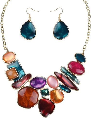 Vintage Colorful Crystal Bubble Chunky Statement Necklace Earrings Set Wedding Party Jewelry in Kuwait