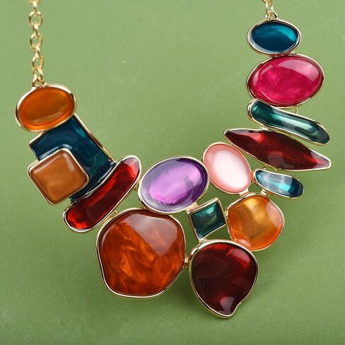 Vintage Colorful Crystal Bubble Chunky Statement Necklace Earrings Set Wedding Party Jewelry in Kuwait