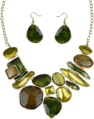 Vintage Colorful Crystal Bubble Chunky Statement Necklace Earrings Set Wedding Party Jewelry in Kuwait