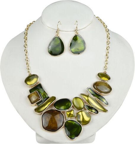 Vintage Colorful Crystal Bubble Chunky Statement Necklace Earrings Set Wedding Party Jewelry in Kuwait