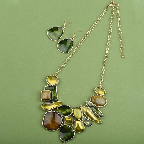 Vintage Colorful Crystal Bubble Chunky Statement Necklace Earrings Set Wedding Party Jewelry in Kuwait