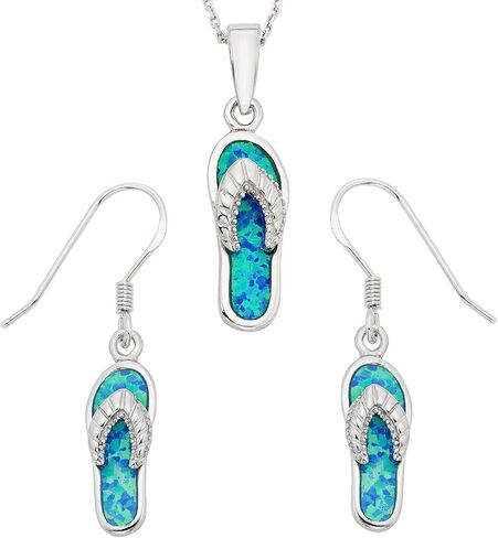 Beaux Bijoux Sterling Silver ابتكرت أقراط أوبال Flip-Flop و REDANT مع سلسلة 18 " in Saudi Arabia