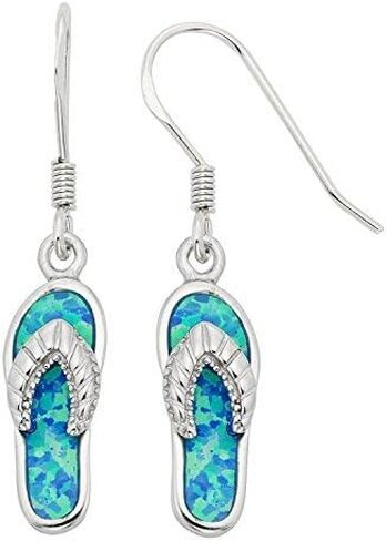 Beaux Bijoux Sterling Silver ابتكرت أقراط أوبال Flip-Flop و REDANT مع سلسلة 18 " in Saudi Arabia