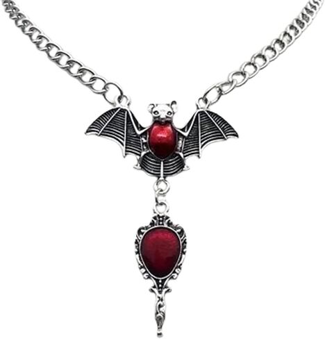 GYRMMUE Gothic Bat Necklace for Women,Vintage Red Crystal Gem Bat/Vampire/Coffin/Heart Necklace Punk Style Mysterious Necklace Halloween Jewelry in Saudi Arabia