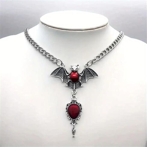 GYRMMUE Gothic Bat Necklace for Women,Vintage Red Crystal Gem Bat/Vampire/Coffin/Heart Necklace Punk Style Mysterious Necklace Halloween Jewelry in Saudi Arabia