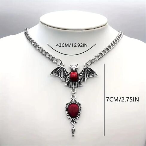 GYRMMUE Gothic Bat Necklace for Women,Vintage Red Crystal Gem Bat/Vampire/Coffin/Heart Necklace Punk Style Mysterious Necklace Halloween Jewelry in Saudi Arabia