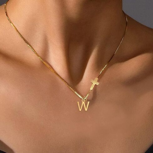 قلادة قلادة مملوءة بالذهب 14K مطلي بالذهب للنساء مع خطاب أولي - مجوهرات دينية أنيقة لهدايا عيد الأم من ابن الابنة ، سلسلة قلادة قابلة للتعديل in Kuwait