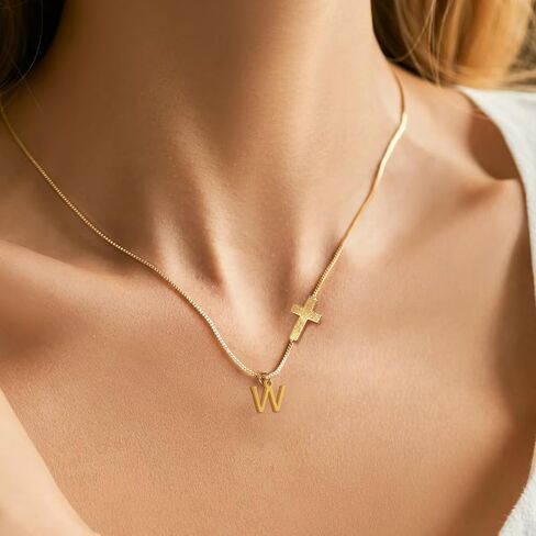 قلادة قلادة مملوءة بالذهب 14K مطلي بالذهب للنساء مع خطاب أولي - مجوهرات دينية أنيقة لهدايا عيد الأم من ابن الابنة ، سلسلة قلادة قابلة للتعديل in Kuwait