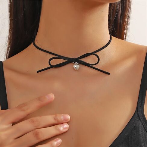 DTJA VINTAGE HEART BOWKNOT VELVET DCHOKER NETLACE for Women Gothic Ribbon Bow Love Love Charms Nealble Stail Associed Accessories Crovies Christmeen Cosplay Party Jewelry Gift in Saudi Arabia