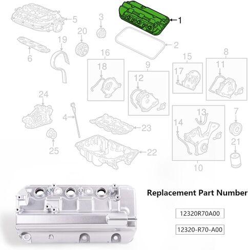 264-491 Aluminium Front Engine Valve Cover fit for 2008-2012 Honda Accord 2008-2017 Odyssey 2009-2015 Pilot 2009-2014 Ridgeline 3.5L,Replacement# 12310-R70-A10,12310-R70-A00 in Saudi Arabia