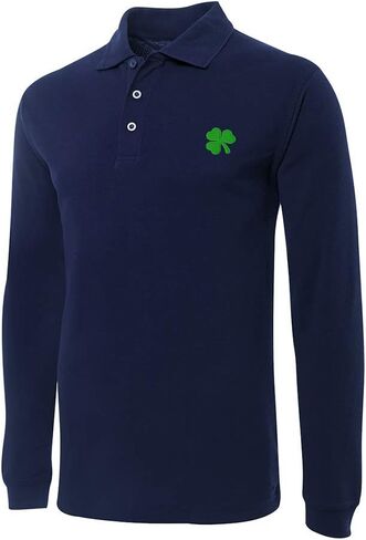 Green Irish Shamrock Embroidery Long Sleeve Polo Shirts Embroidered Men's Shirts in Saudi Arabia