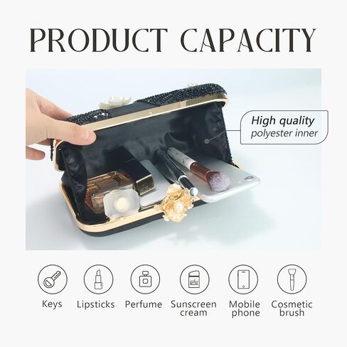 Women Pearls Beaded Clutch Flower Sequins Evening Handbag Chain Strap Shoulder Bag in Kuwait