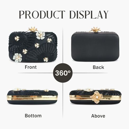 Women Pearls Beaded Clutch Flower Sequins Evening Handbag Chain Strap Shoulder Bag in Kuwait