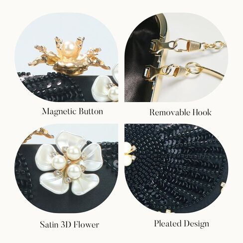 Women Pearls Beaded Clutch Flower Sequins Evening Handbag Chain Strap Shoulder Bag in Kuwait