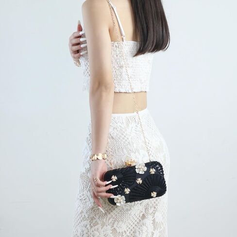 Women Pearls Beaded Clutch Flower Sequins Evening Handbag Chain Strap Shoulder Bag in Kuwait