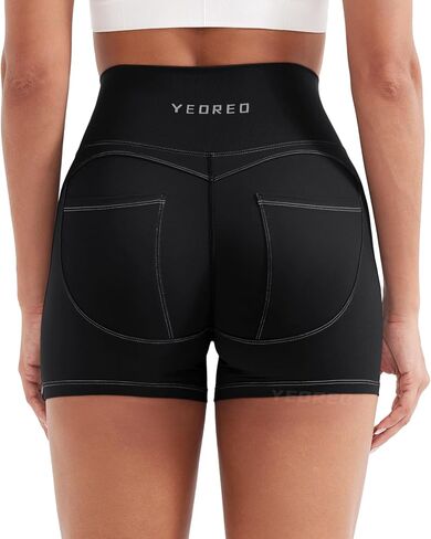 Yeoreo Denim Look Pocket 3.6 '' شورتات تجريب للنساء scrunch عالية الخصر اليوغا الصالة الرياضية in Kuwait