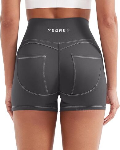 Yeoreo Denim Look Pocket 3.6 '' شورتات تجريب للنساء scrunch عالية الخصر اليوغا الصالة الرياضية in Kuwait