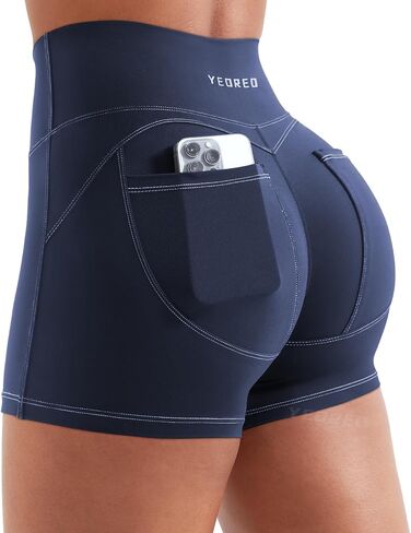 Yeoreo Denim Look Pocket 3.6 '' شورتات تجريب للنساء scrunch عالية الخصر اليوغا الصالة الرياضية in Kuwait