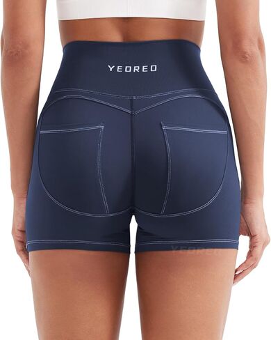 Yeoreo Denim Look Pocket 3.6 '' شورتات تجريب للنساء scrunch عالية الخصر اليوغا الصالة الرياضية in Kuwait