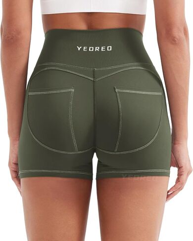YEOREO Denim Look Pocket 3.6'' Workout Shorts for Women Scrunch High Waisted Yoga Gym Shorts in Saudi Arabia