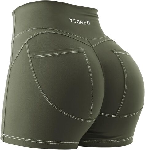 YEOREO Denim Look Pocket 3.6'' Workout Shorts for Women Scrunch High Waisted Yoga Gym Shorts in Saudi Arabia