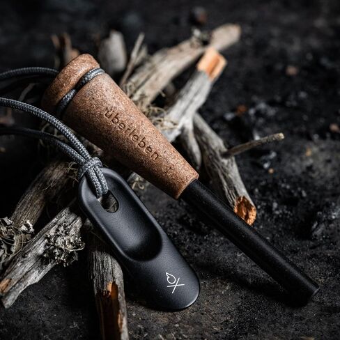überleben Ferro Rod Fire Starter for Survival w/Fire Striker - 3/8" Thick Fire Steel, 15,000 Strikes - Waterproof Flint and Steel - Camping Fire Starter Rod w/Wood Handle, Lanyard in Kuwait