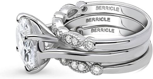 Berricle Sterlling Silver Milgrain Companting Rings 5.5 قيراط مكعب Zirconia CZ Solitaire Ring للنساء ، Rhodium مطلي in Saudi Arabia