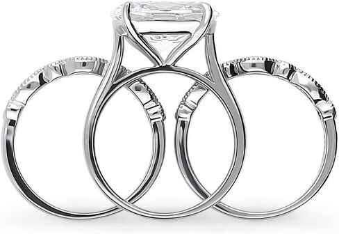 Berricle Sterlling Silver Milgrain Companting Rings 5.5 قيراط مكعب Zirconia CZ Solitaire Ring للنساء ، Rhodium مطلي in Saudi Arabia