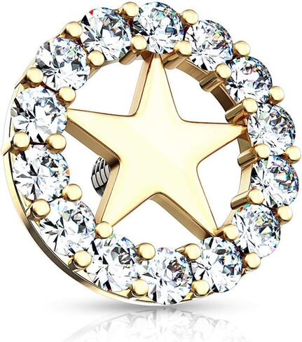 Covet Jewelry CZ CZ Circle Circle Center Star Internal Thould -Threated Recor Tops in Kuwait