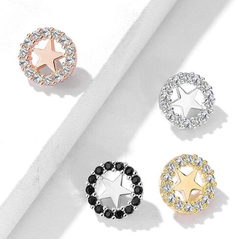 Covet Jewelry CZ CZ Circle Circle Center Star Internal Thould -Threated Recor Tops in Kuwait