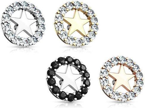 Covet Jewelry CZ CZ Circle Circle Center Star Internal Thould -Threated Recor Tops in Kuwait