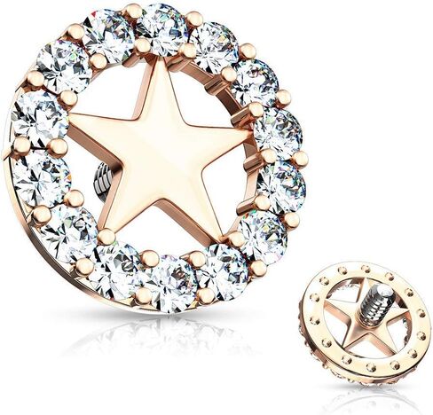 Covet Jewelry CZ CZ Circle Circle Center Star Internal Thould -Threated Recor Tops in Kuwait