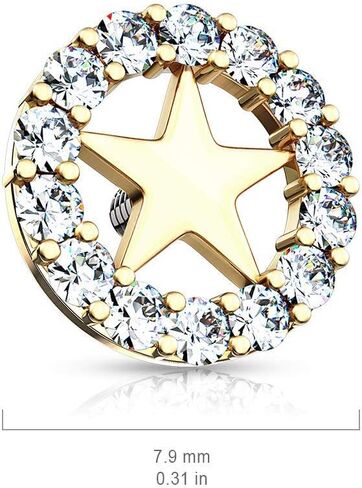 Covet Jewelry CZ CZ Circle Circle Center Star Internal Thould -Threated Recor Tops in Saudi Arabia