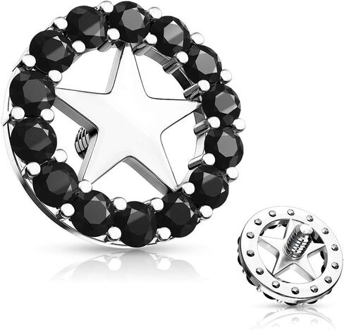 Covet Jewelry CZ CZ Circle Circle Center Star Internal Thould -Threated Recor Tops in Saudi Arabia