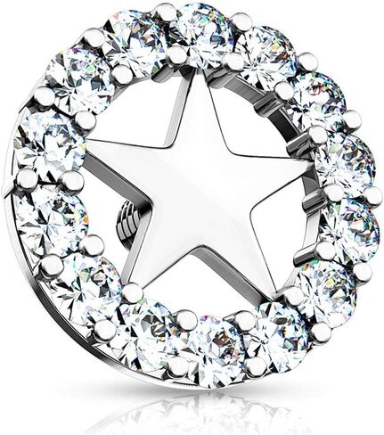 Covet Jewelry CZ CZ Circle Circle Center Star Internal Thould -Threated Recor Tops in Kuwait