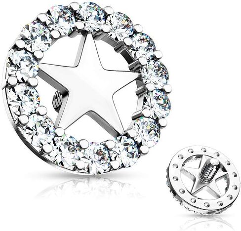 Covet Jewelry CZ CZ Circle Circle Center Star Internal Thould -Threated Recor Tops in Kuwait