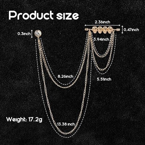 Mens Brooches for Suits, Tie Jewelry Collar Chain Brooch Tuxedo Suit Accessories Men, Lapel Pins for Men Clips Suit Chain in Kuwait