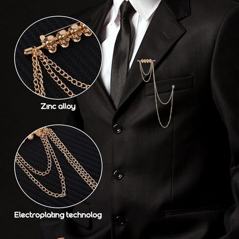 Mens Brooches for Suits, Tie Jewelry Collar Chain Brooch Tuxedo Suit Accessories Men, Lapel Pins for Men Clips Suit Chain in Kuwait