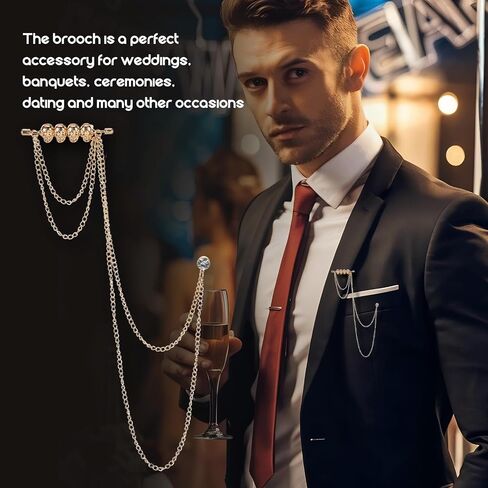 Mens Brooches for Suits, Tie Jewelry Collar Chain Brooch Tuxedo Suit Accessories Men, Lapel Pins for Men Clips Suit Chain in Kuwait