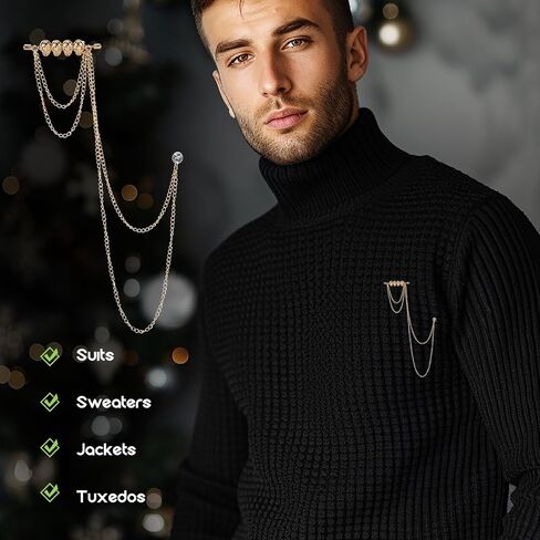 Mens Brooches for Suits, Tie Jewelry Collar Chain Brooch Tuxedo Suit Accessories Men, Lapel Pins for Men Clips Suit Chain in Kuwait