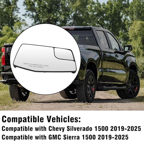 زجاج مرآة مدفأ متوافق مع تشيفي سيلفرادو 1500 GMC Sierra 1500 2019-2025 ، بديل الزجاج الخارجي من جانب السائق اليسرى لـ GM1324159 84309708 الجانب الأيسر in Kuwait