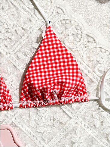 Milumia Women's Triangle Bikini Top Gingham Hlater Bow Knot String Swimsuit Bathing Suits Tops in Kuwait