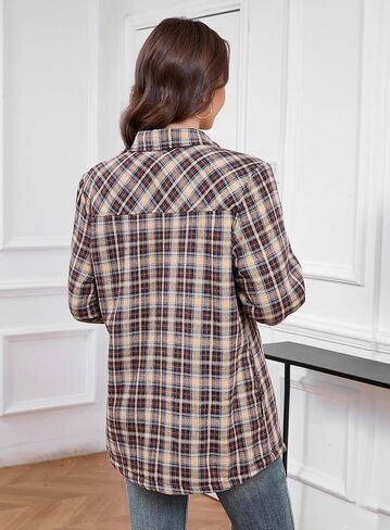 Women's Fleece Flannel Jacket Cotton Plaid Button Down Shirts Jacket Sherpa Lined Plaid Jackets for Women in Kuwait
