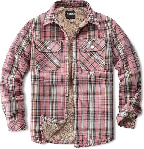Women's Fleece Flannel Jacket Cotton Plaid Button Down Shirts Jacket Sherpa Lined Plaid Jackets for Women in Kuwait