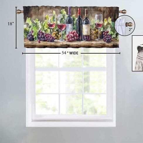 TEOTKOEXLA Rustic Red Wine, Kitchen Curtains Valance for Red Wine and Grapes Rod Pocket Valance Curtain 54x18inch(1Pcs) in Saudi Arabia