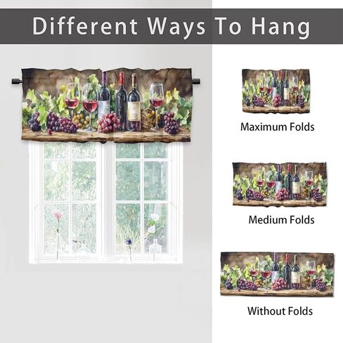 TEOTKOEXLA Rustic Red Wine, Kitchen Curtains Valance for Red Wine and Grapes Rod Pocket Valance Curtain 54x18inch(1Pcs) in Saudi Arabia