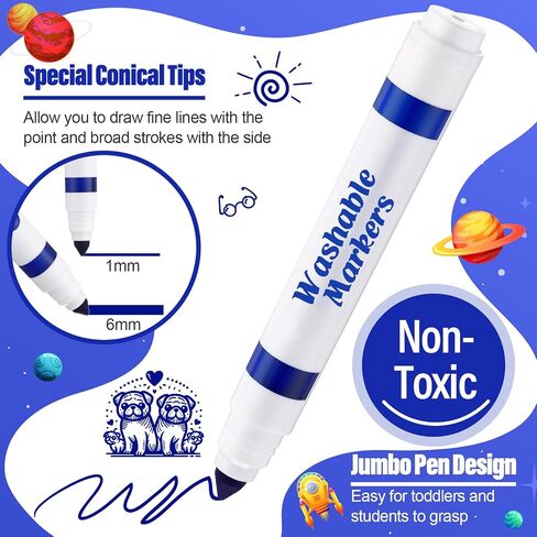 24 Pcs Washable Markers Bulk Broad Line Marker for Kid,Black in Kuwait