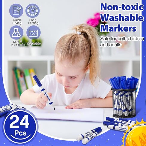 24 Pcs Washable Markers Bulk Broad Line Marker for Kid,Black in Kuwait